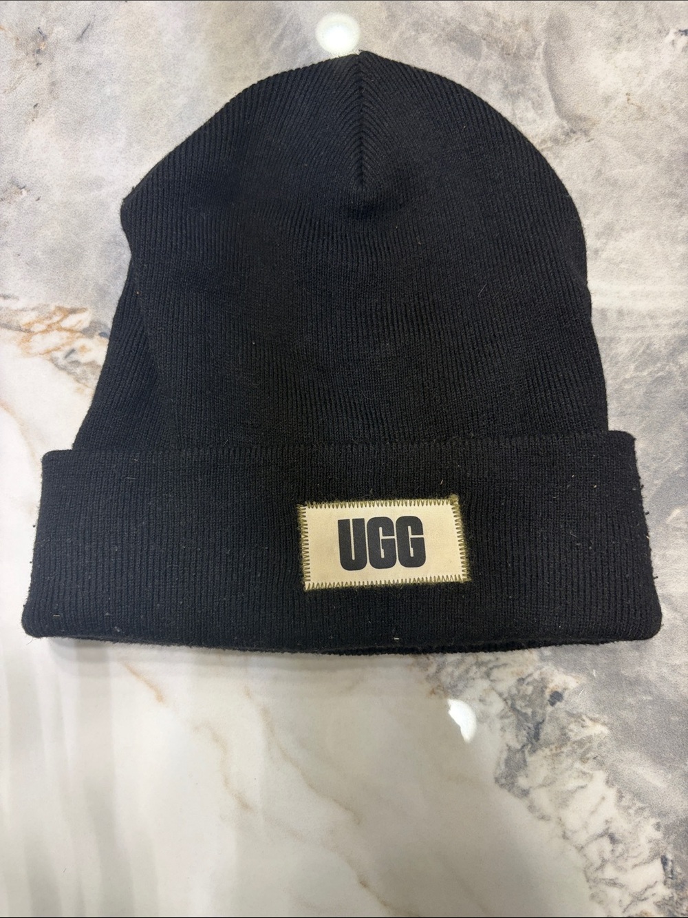 UGG Black Folded-Cuff Logo Beanie